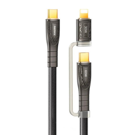 REMAX Charging Cable for Daily Device Connectivity – braided 2-in-1 USB‑C to Lightning cable with 30W/60W fast charging adapters
