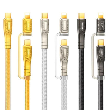 REMAX Charging Cable for Daily Device Connectivity shown in gold silver and black braided designs for fast everyday phone and tablet charging