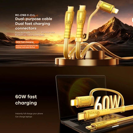 REMAX Charging Cable for Daily Device Connectivity gold braided 60W fast charging dual-purpose cable for phone and laptop