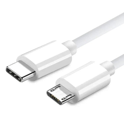 Versatile USB-C to Micro USB Cable for Everyday Device Connections - 1m white cable showing USB-C and Micro USB connectors for charging and data transfer