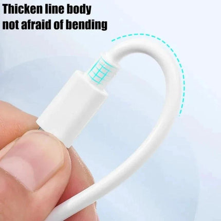 Versatile USB-C to Micro USB Cable for Everyday Device Connections showing reinforced bendable joint and 1m white cable held between fingers