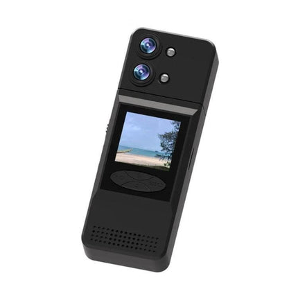 A3 Outdoor Sports Camera with 180-Degree Rotatable Screen showing compact black camera with 1.5-inch IPS HD display and dual lenses