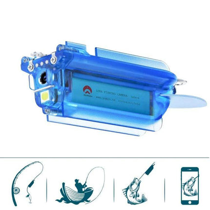 Wireless Underwater Fishing Camera with App Control and Loop Recording - blue waterproof camera for kayak and boat fishing with real-time mobile app monitoring