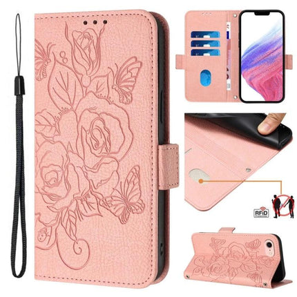 Leather Phone Case With Card Slots for Daily Use - pink floral PU leather wallet case with kickstand and wrist strap, card slots and RFID protection