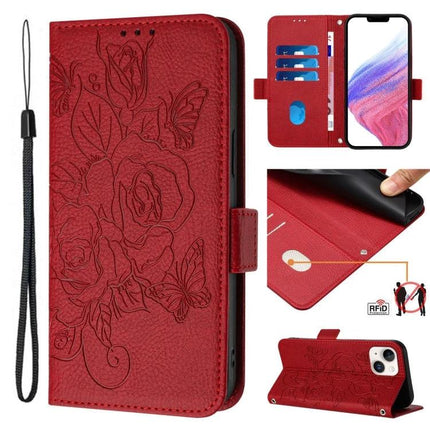 Leather Phone Case With Card And Cash Storage - red floral wallet case holds up to 3 cards and cash, raised edge screen and camera protection