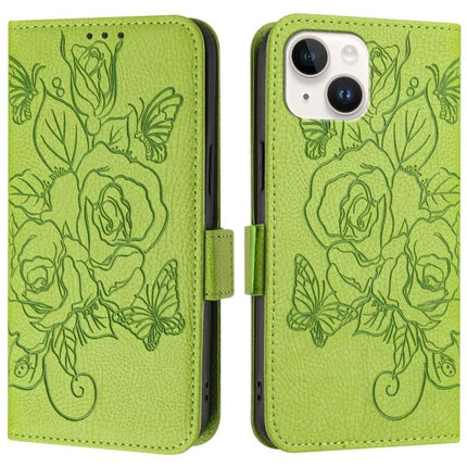 Leather Phone Case With Card And Cash Storage — lime green floral wallet case with raised edges, camera cutout, holds up to 3 cards and cash