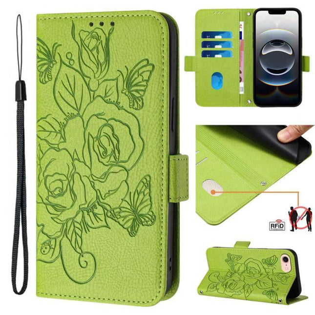 Leather Phone Case With Card Slots For Daily Essentials Slim Design For Commuting And Errands - green floral wallet folio with card slots and wrist strap
