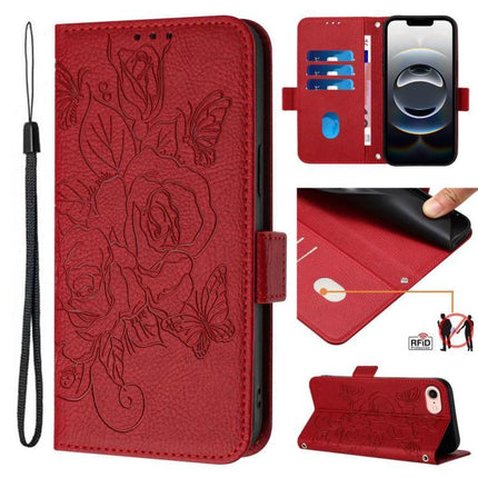 Leather Phone Case With Card Slots For Daily Essentials Slim Design For Commuting And Errands - red floral folio PU leather wallet case with wrist strap and RFID protection