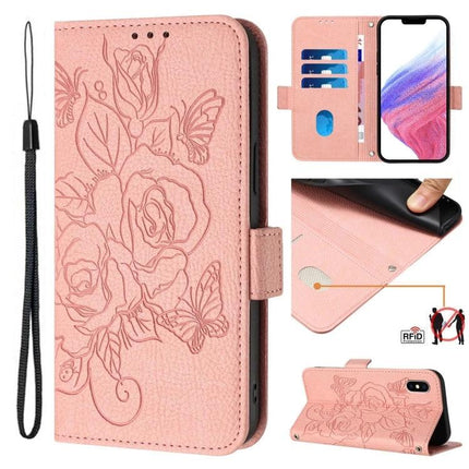 Leather Phone Case With Card And Cash Storage pink floral wallet case with 3 card slots, cash pocket and wrist strap, RFID protection