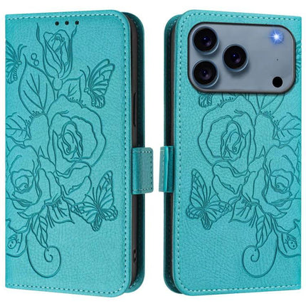Everyday PU Leather Phone Case With Card Holder For Daily Use - teal floral butterfly wallet case with RFID blocking and soft TPU shell