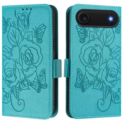 Everyday PU Leather Phone Case With Card Holder For Daily Use turquoise floral embossed wallet case with RFID and camera cutout