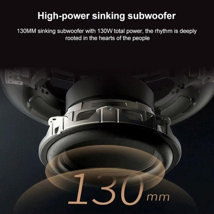 Compact Bluetooth Speaker With Ambient Lighting For Home Use showing 130mm high-power sinking subwoofer close-up