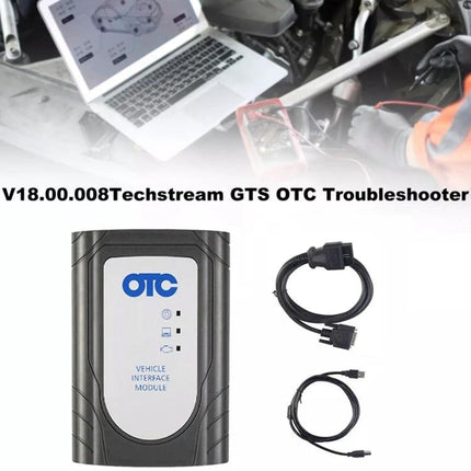 Essential Tool for Everyday Toyota Vehicle Maintenance Needs — Toyota GTS OTC vehicle interface module with cables and Techstream PC setup