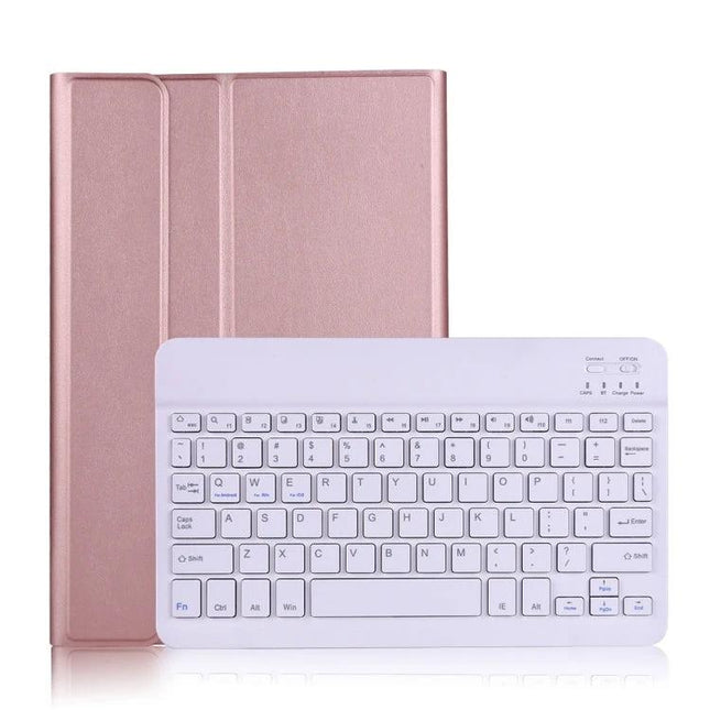 Bluetooth Keyboard Leather Case for Samsung Galaxy Tab A7 10.4 Inch in rose gold with detachable white Bluetooth keyboard