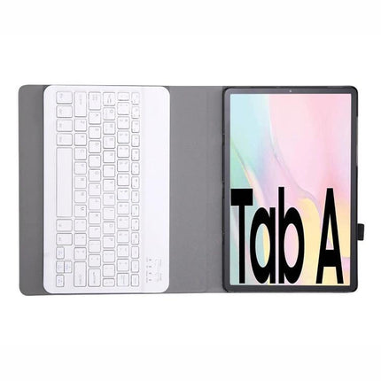 Bluetooth Keyboard Leather Case for Samsung Galaxy Tab A7 10.4 Inch - white Bluetooth keyboard and gray leather folio open view