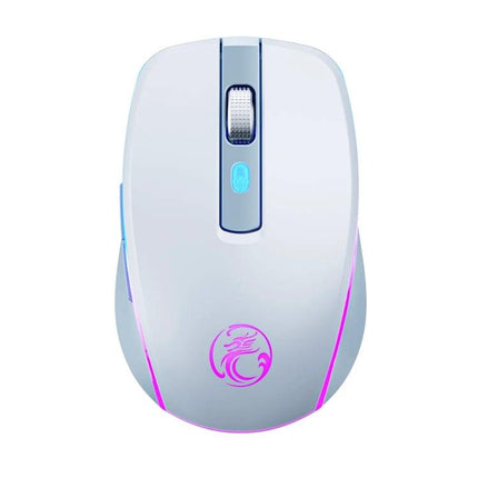 iMICE Silent Wireless Gaming Mouse for Everyday Computing Tasks - white silent wireless mouse with RGB accents, scroll wheel and ergonomic design
