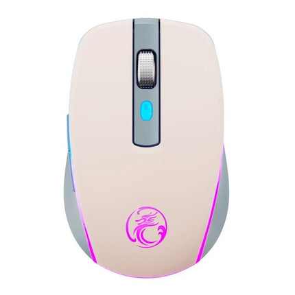 iMICE Silent Wireless Gaming Mouse for Everyday Computing Tasks - top view soft-pink silent wireless mouse with RGB accents and scroll wheel