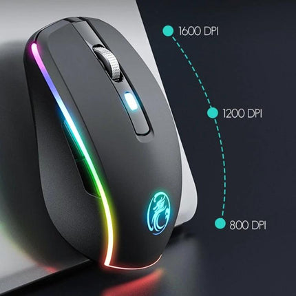 iMICE Silent Wireless Gaming Mouse for Everyday Computing Tasks - sleek black silent mouse with RGB lighting and adjustable 800/1200/1600 DPI