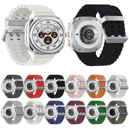 Dual Silver Buckle Silicone Strap For Galaxy Watch Ultra2
