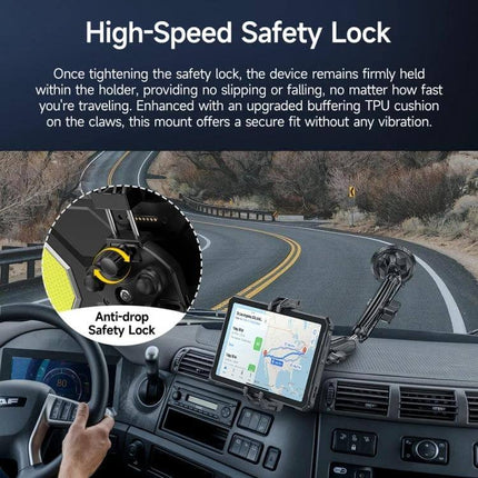 Ulefone Armor Mount Max Car Phone Tablet Holder For Windshield mounted on windshield with adjustable arm holding tablet for hands-free navigation