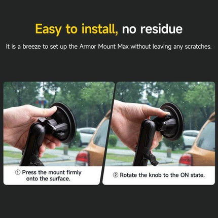 Ulefone Armor Mount Max Car Phone Tablet Holder For Windshield suction cup installation steps showing press mount and rotate knob for secure windshield mounting