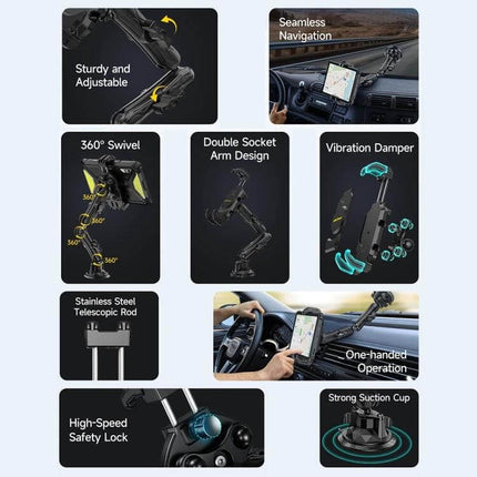 Ulefone Armor Mount Max Car Phone Tablet Holder For Windshield - aluminum alloy adjustable windshield mount with suction cup, 360° swivel, vibration damper