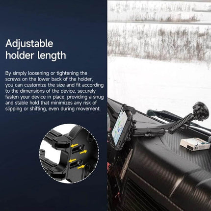Ulefone Armor Mount Max Car Phone Tablet Holder For Windshield shown mounted on windshield with adjustable length and aluminum alloy frame