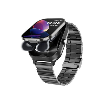 D8 Pro Watch for Everyday Health and Fitness Tracking showing black metal band and display tracking heart rate and activity