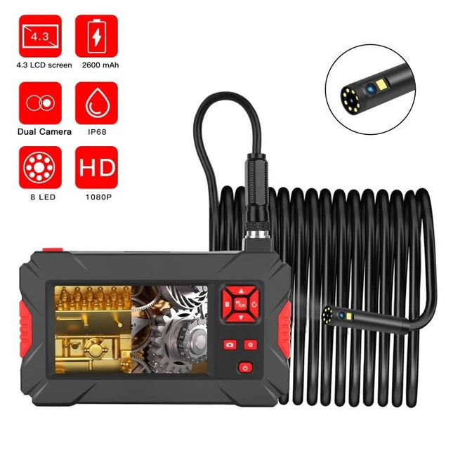 8mm Waterproof Digital Endoscope for Home Inspections with 4.3" LCD, 8 LED camera and long flexible cable inspecting engine components