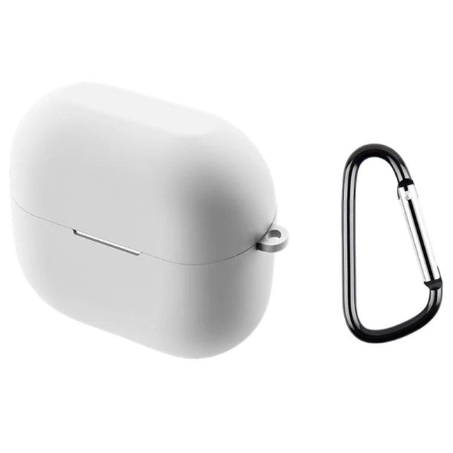 Silicone Protective Case for Samsung Earbuds in Daily Use - white flexible silicone cover with carabiner for commuting and pocket protection