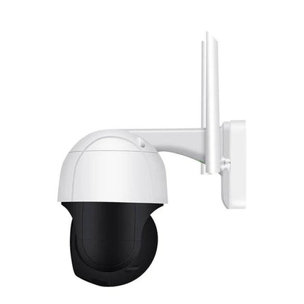 ESCAM Wireless IP Camera with Human Detection for Home Security mounted outdoor wide-angle PTZ camera showing white housing and black dome