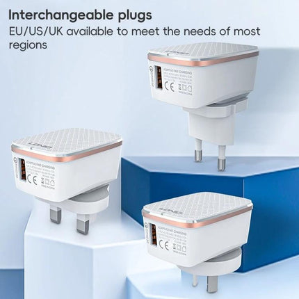 LDNIO Charger for Daily Travel and Device Essentials compact interchangeable-plug travel wall charger with EU/US/UK adapters