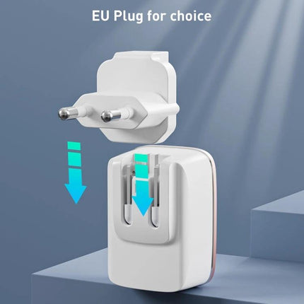 LDNIO Charger for Daily Travel and Device Essentials showing detachable EU plug and compact white travel adapter