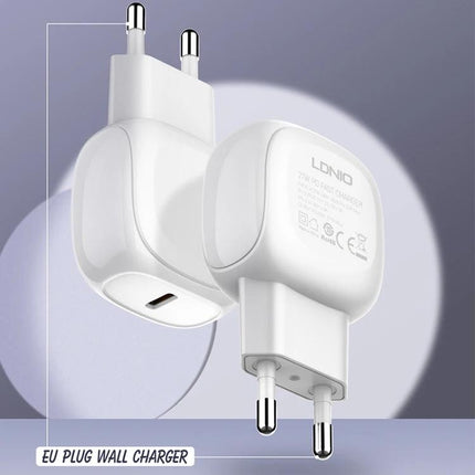 LDNIO USB-C Charger for Everyday Home and Travel Use - compact white EU plug wall charger with single USB-C port