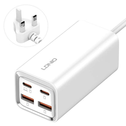 LDNIO Charger for Daily Device Powering at Home or Travel - white 4-port USB aluminum charger with 100-240V UK plug