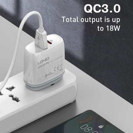 LDNIO Charger for Daily Device Powering with Versatile Plugs compact QC3.0 wall adapter charging smartphone and tablet