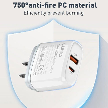 LDNIO Charger for Daily Device Powering with Versatile Plugs white compact 20W USB-C and USB-A travel wall charger
