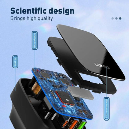LDNIO Charger for Everyday Travel and Home Device Needs exploded view showing internal circuit board and ports for travel and home charging