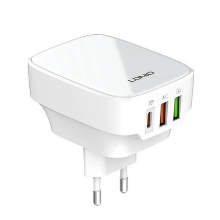 LDNIO Charger for Travel and Daily Power Needs white multi-port USB travel wall charger with USB-C and USB-A ports