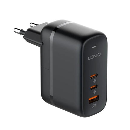 LDNIO Multi-Port Charger for Daily Use at Home or Travel compact black wall charger with three USB ports for smartphone tablet and laptop