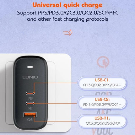 LDNIO Multi-Port Charger for Daily Use at Home or Travel - compact multi-device fast charger with USB-C PD and QC ports for home and travel