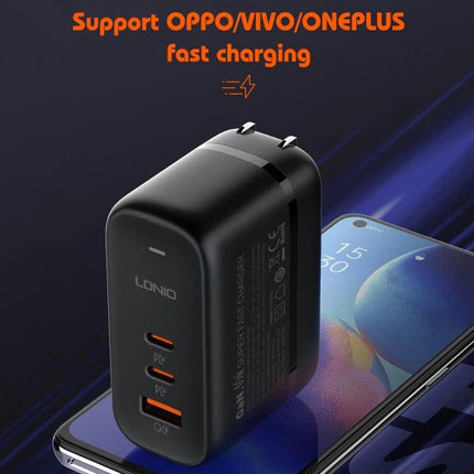 LDNIO Multi-Port Charger for Daily Use at Home or Travel in black compact design charging smartphone and tablet