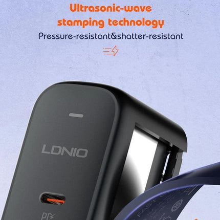 LDNIO Multi-Port Charger for Daily Use at Home or Travel - compact black charger showing USB-C port and sleek design for home or travel