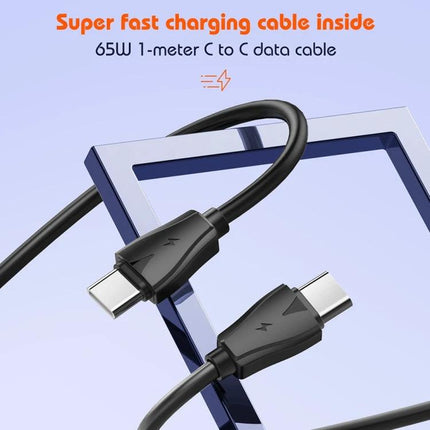 LDNIO Multi-Port Charger for Daily Use at Home or Travel – 65W 1m USB-C to USB-C fast charging cable shown coiled with durable connectors
