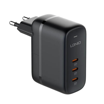 Keep Your Devices Charged Daily with LDNIO Essentials Charger – black 3-port USB-C wall charger for laptop, smartphone, tablet
