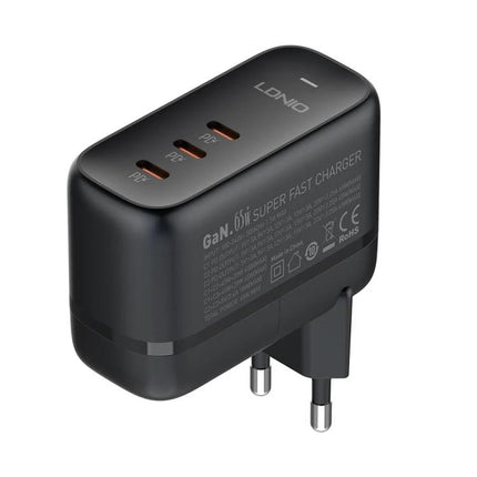 Keep Your Devices Charged Daily with LDNIO Essentials Charger black 3-port USB-C GaN wall charger for laptop smartphone tablet