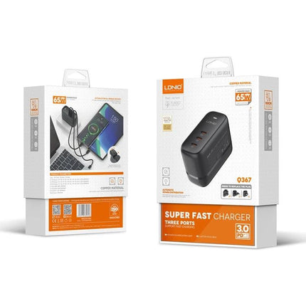 Keep Your Devices Charged Daily with LDNIO Essentials Charger - 65W super fast 3-port USB-C charger for laptop, smartphone, tablet