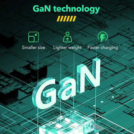 Keep Your Devices Charged Daily with LDNIO Essentials Charger — GaN technology graphic highlighting smaller size, lighter weight, faster charging