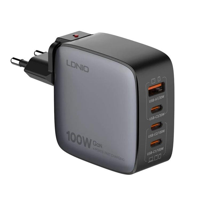 LDNIO Charger for Daily Device Powering at Home and Travel - 100W GaN wall charger with multiple USB-C and USB-A ports for smartphones, tablets, laptops