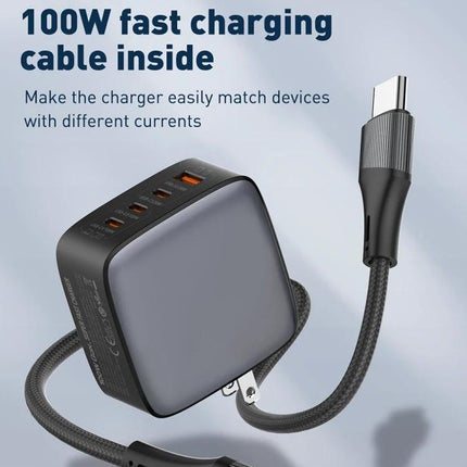 LDNIO Charger for Daily Device Powering at Home and Travel - compact 100W multiport wall charger with USB-C braided cable for smartphones, tablets and laptops